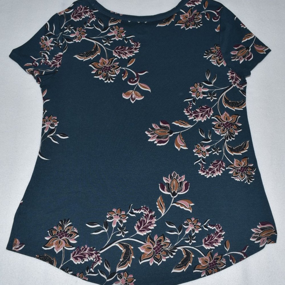 Maurice’s 24/7 Tee Top Sz S Steel Blue floral print round neck short sleeve - Picture 3 of 5